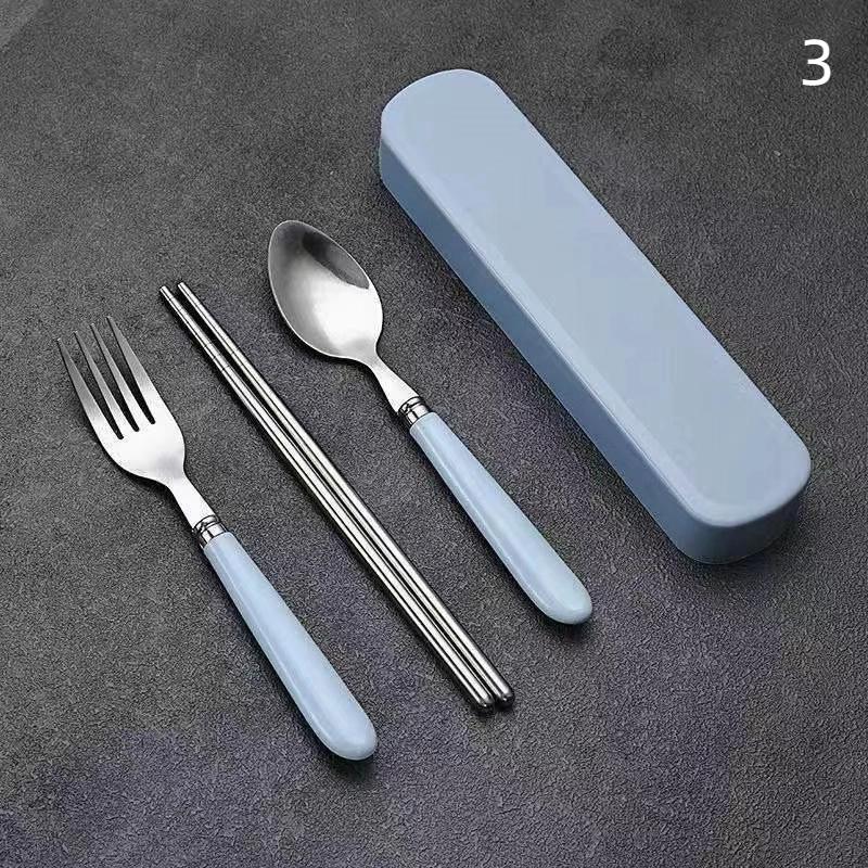 Stainless Steel Portable Student Tableware Outdoor Travel Lunch Box Spoon Fork Chopsticks Set With Storage Case Adult Gift