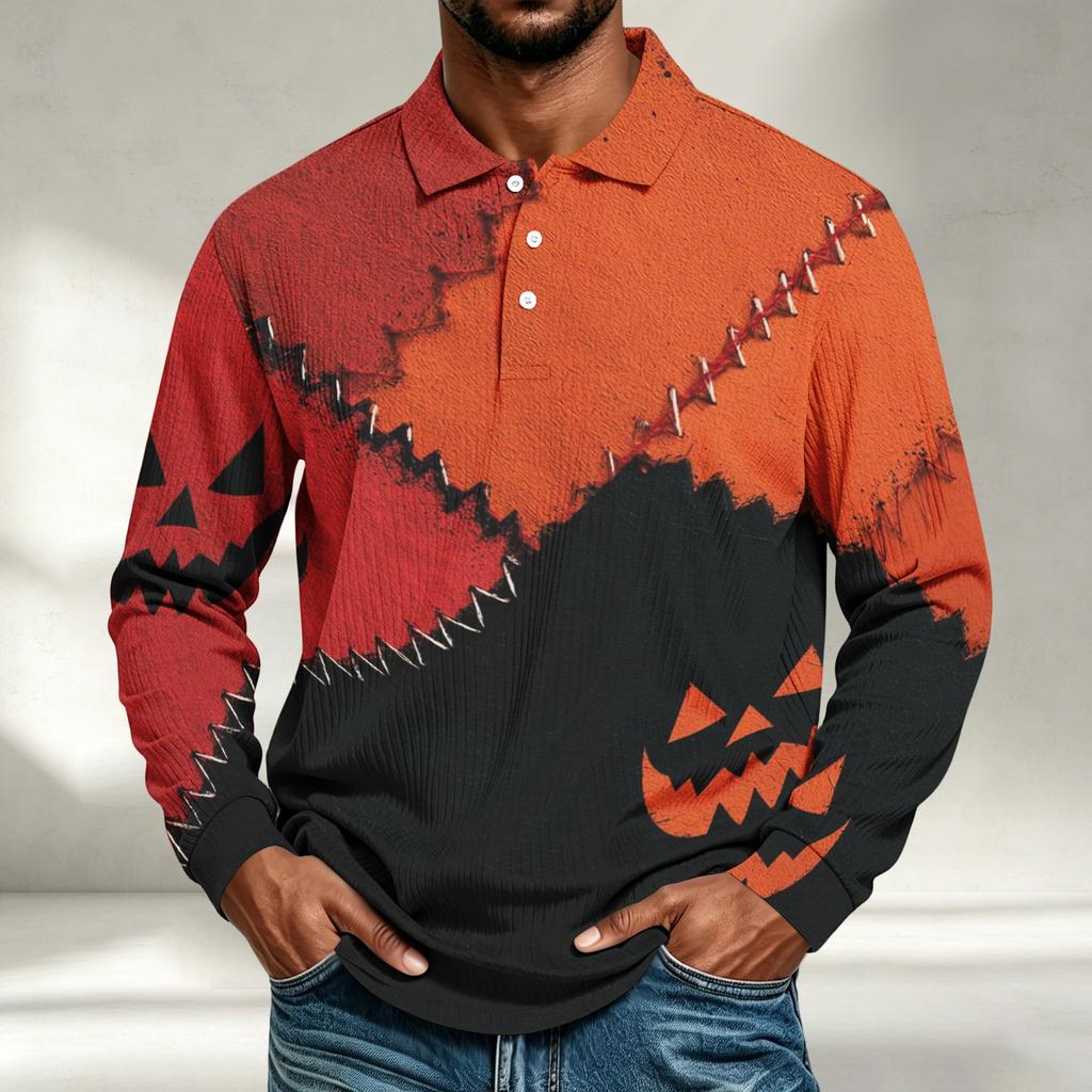 Men's Casual Halloween Print Long Sleeve Shirt Loose Fit