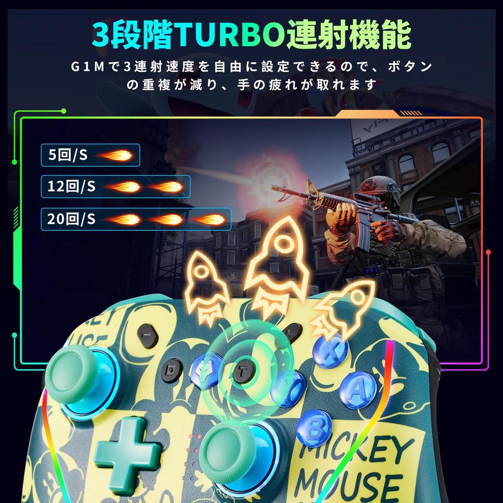 NBCP Controller for with Back Wireless Rapid Fire Turbo and Macro Gyro Compatible with Japanese Manual Included WOLF-V8L Switch/Switch 2, Buttons,