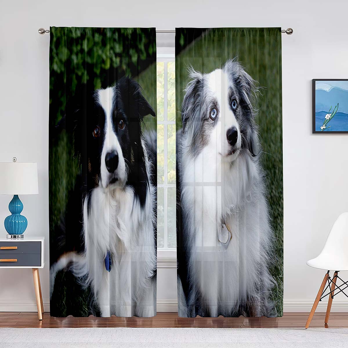 

Собака бордер-колли щенок фиолетовый цветочный прозрачный вуаль занавеска для гостиной милый шифоновый тюль занавеска для окна спальня декор 1 PCS W100XH250cm&Grommet Top