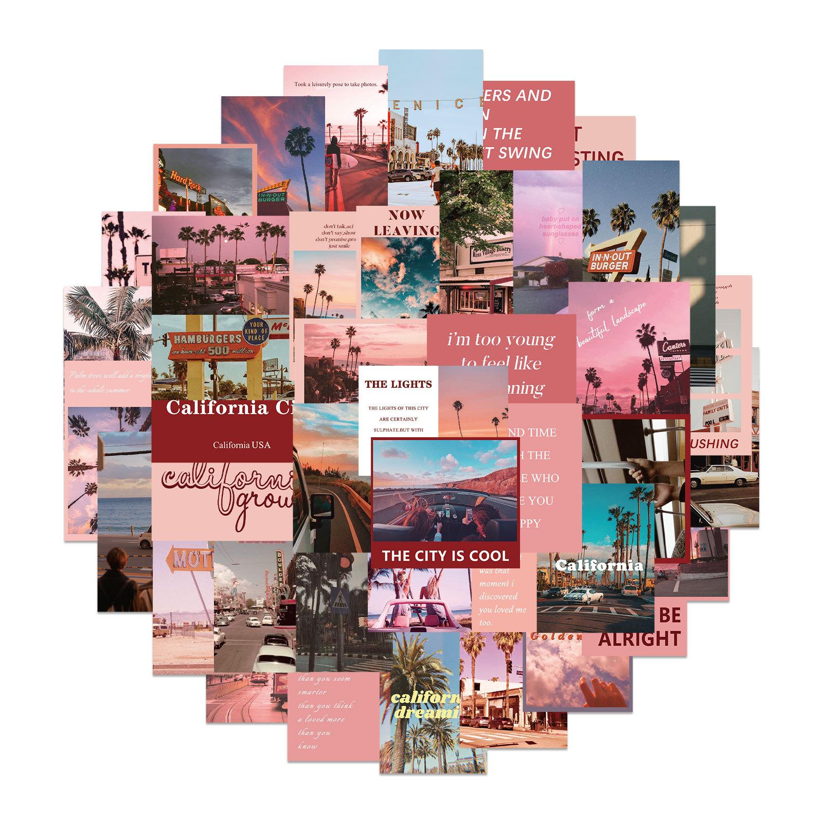 

50 Pink California Street Scenery Stickers Can Decorate Suitcase Notebook Waterproof and Not Repeat Stickers