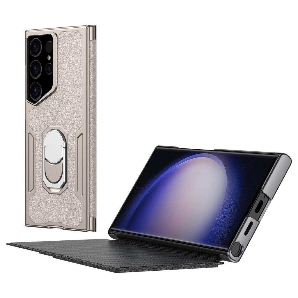 Samsung S23 Ultra Stylish Business Flip Leather Case with Armor Bracket and Full Coverage Protection