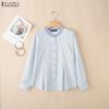 ZANZEA Women Grid Print Casual Round Neck Long Sleeve Blouse