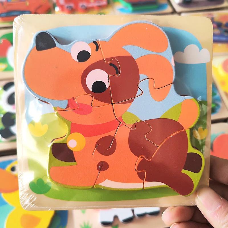 3D Wooden Puzzles Hand Grab Boards Toys Tangram Jigsaw Baby Educational Toys Cartoon Vehicle Animals Puzzles Gify for Toddler