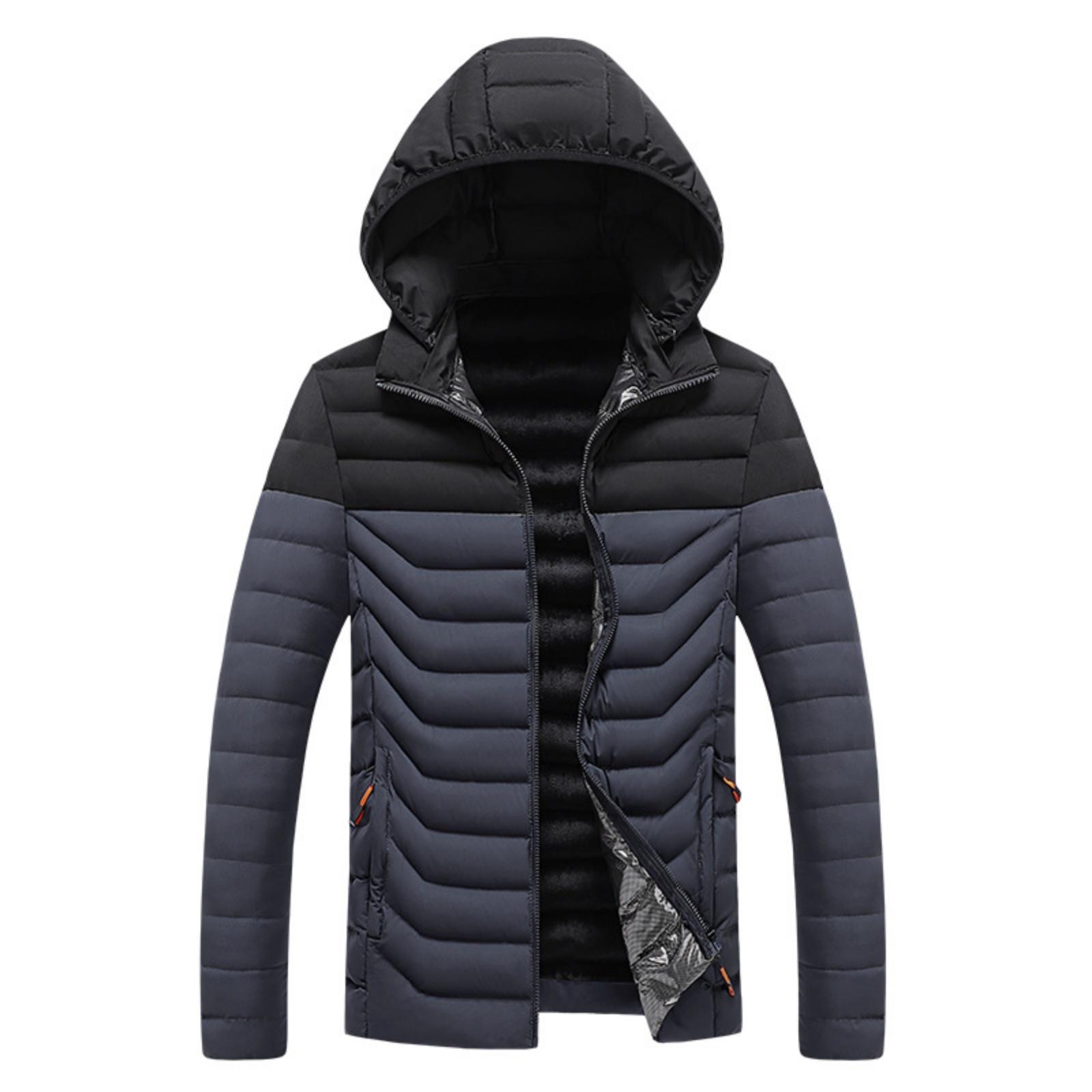 

Men s Casual Color-blocked Hooded, Form-fitting Zipper Cotton Jacket, Men s Rib Pattern With Cotton Warmth Cotton Jacket XXL