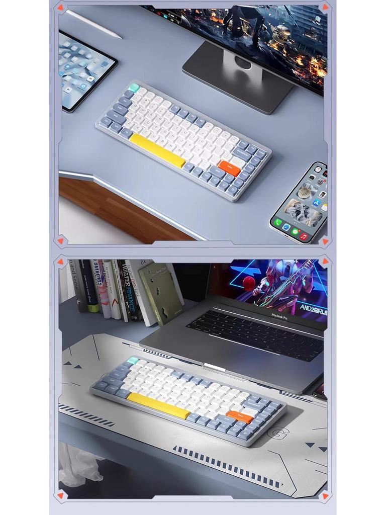 Slim 84-Key Wireless/Wired Tri-Mode Portable Silent Mechanical Keyboard for Office Use