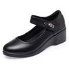 Soft leather cheongsam model catwalk shoes women's middle-aged and elderly non-slip mother shoes round head white wedge heel soft sole single shoes