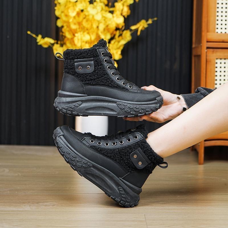 Зимние высокие женские туфли с бархатным хлопковым верхом для тепла, толстая подошва из овечьей шерсти, спортивные туфли из хлопка, увеличивающие рост 35