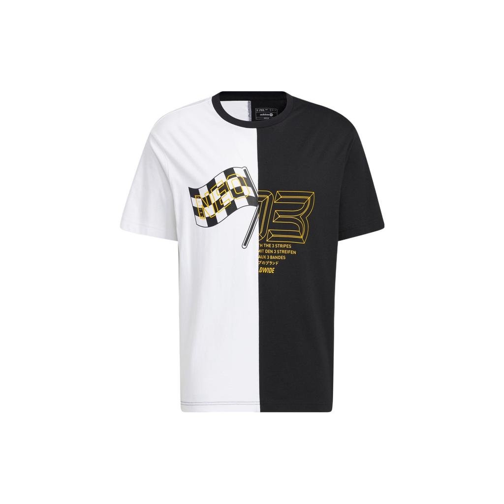 Adidas Neo Checkered Flag Print Colorblock Crew Neck T-Shirt Men Tops HN4745