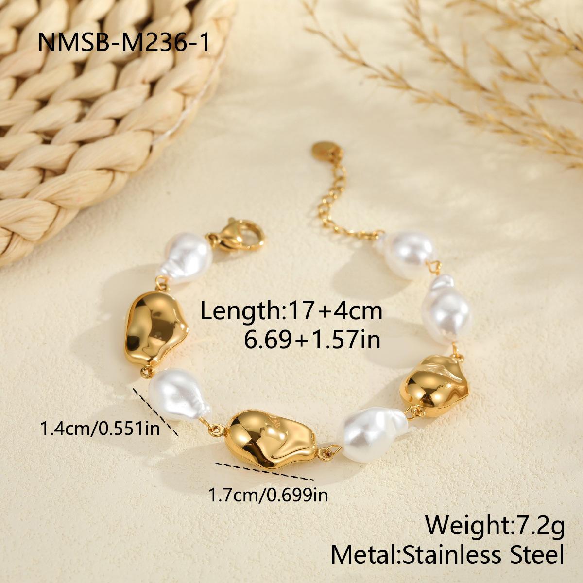 GEMCHIC Women s Baroque Pearl Stainless Steel Bracelet Luxury Gold Silver Geometric Chain Hand Jewelry