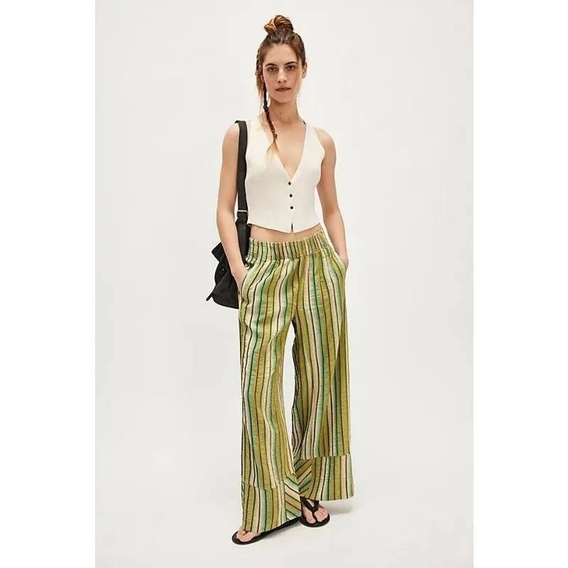 Autumn and Winter New Fashion Women's Wide Leg Trousers Printed Striped Loose-fitting High-waisted Pants
