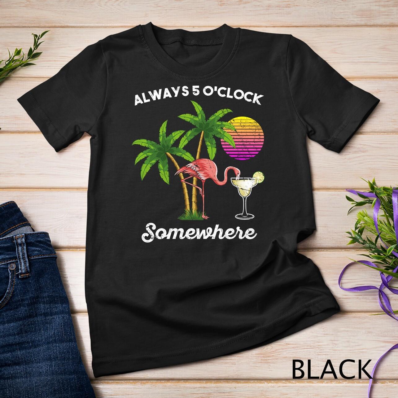 5 o clock somewhere drinking flamingo Unisex T-Shirt Mens Womens Tees Top M