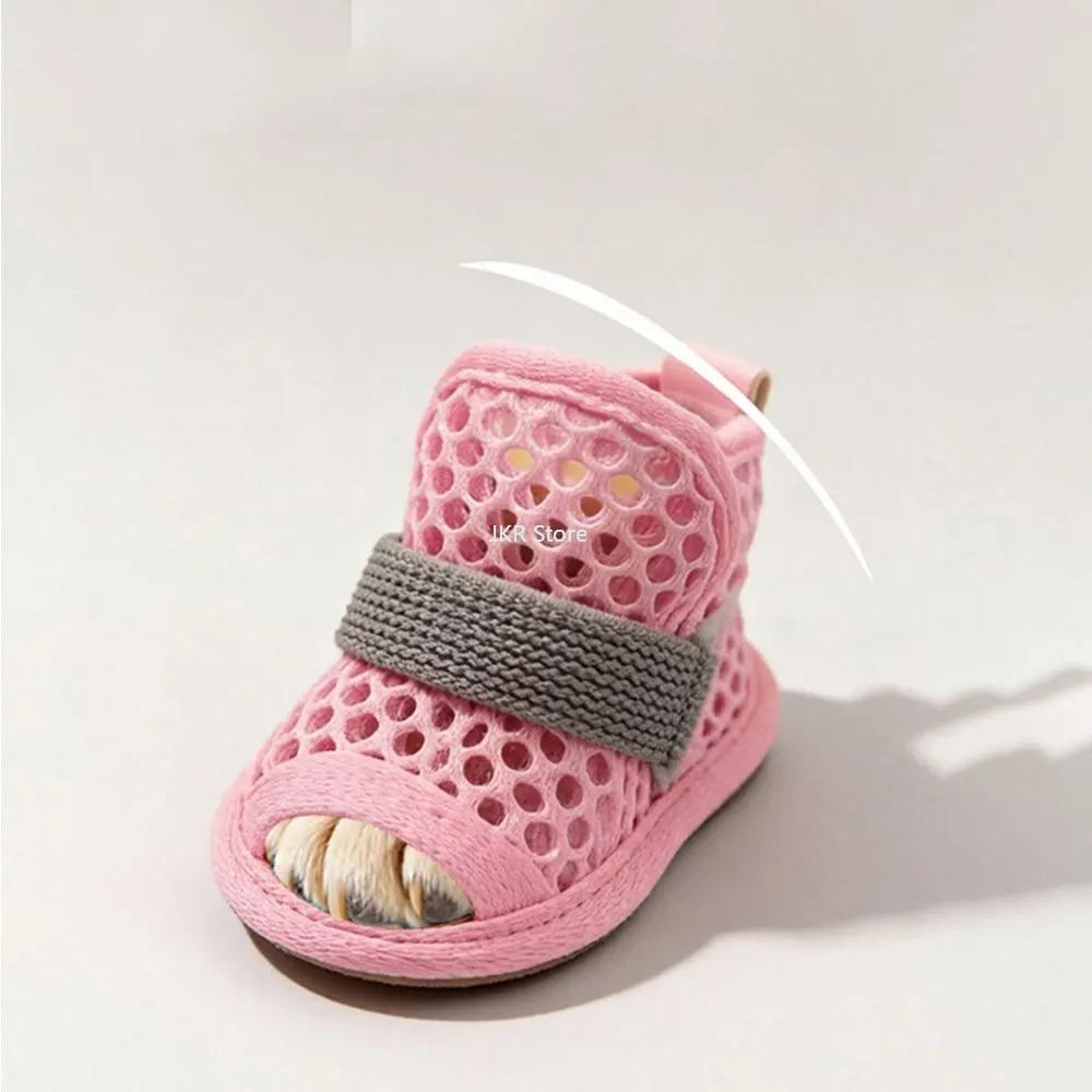 4Pcs Mesh Dog Shoes Non Slip Elastic Strap Cooling Pet Sandals Soft Sole Wear Resistant Boots for Summer Walking Use
