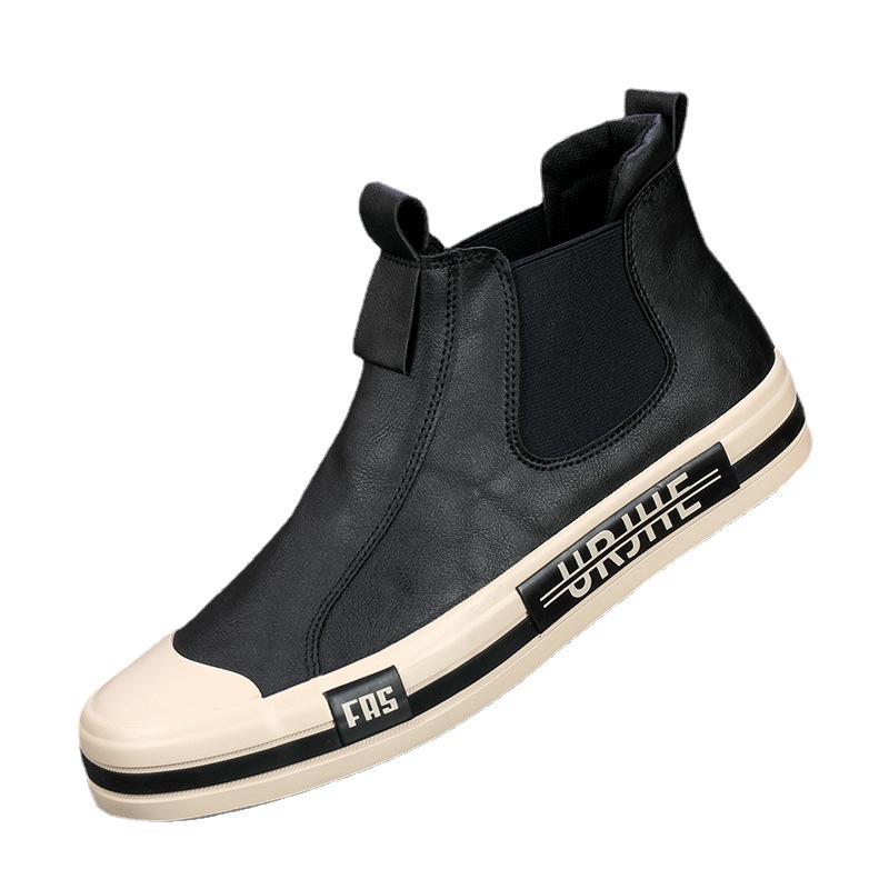 Men's Spring Leather Slip-On High-Top Shoes: Breathable, Versatile, and Trendy Casual Footwear.