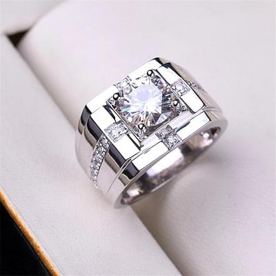 Anello in Zircone Brillante Geometrico Strass Intarsiato Galvanizzato Ipoallergenico Decorazione Gioielli Uomo Fidanzamento Dito Aperto