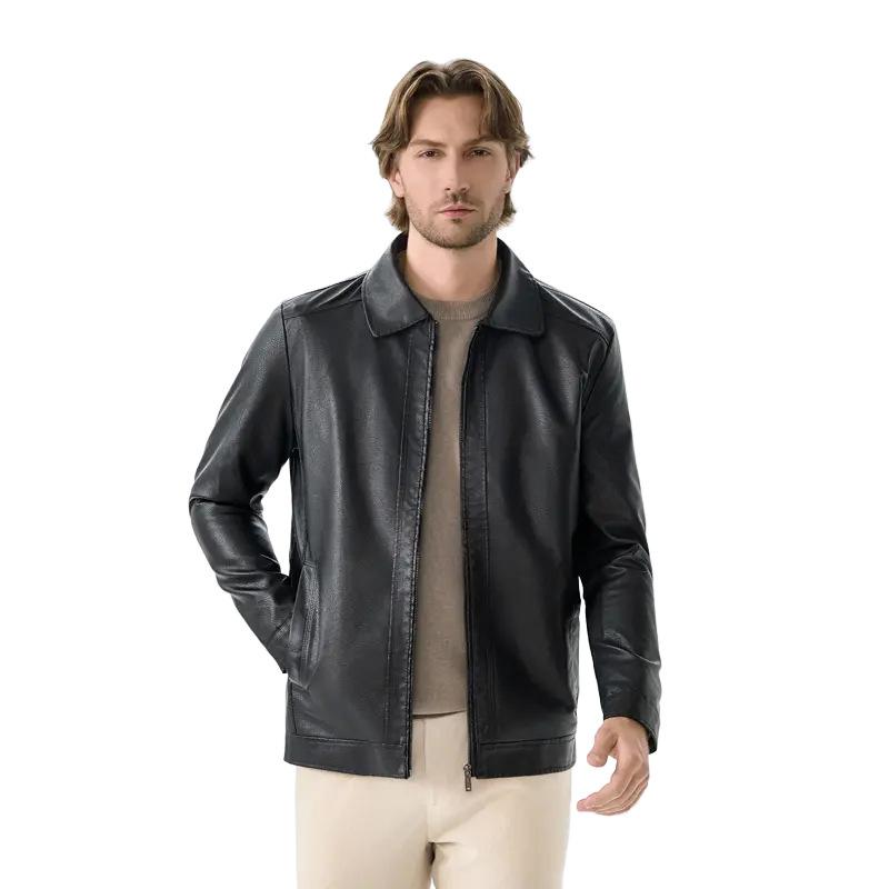Autumn lapel leather jacket men's locomotive leather jacket men's new spring and autumn mature stable casual leather jacket