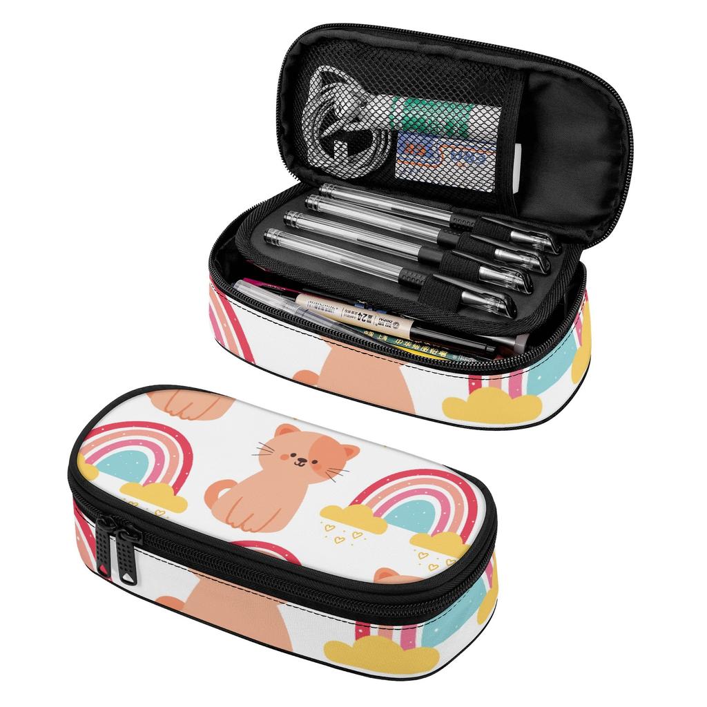 Pencil Case Daily Use 300D Polyester Secure Zipper Closure with Main Compartment Mesh Pocket and Pen Slots for Classroom Use
