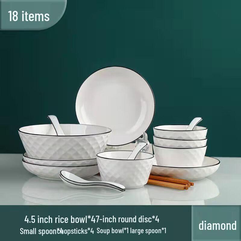 Jingdezhen Underglaze Ceramic Dinnerware Set 18-Piece Set (includes Soup Bowl & Spoon)