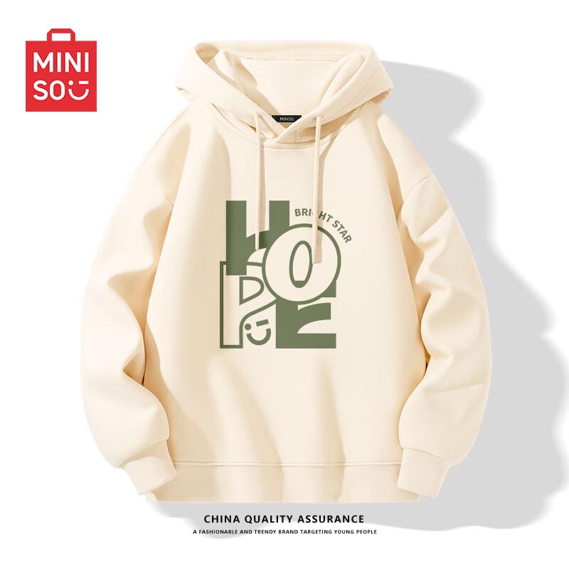 

MINISO Men s Letter Print Hooded Pullover Sweatshirt L