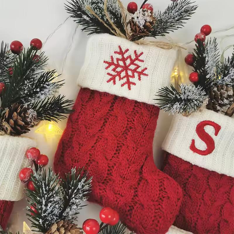 Christmas Socks Red Snowflake Alphabet Letters Knitting Stocking Christmas Tree Pendant Decoration For Home Xmas New Year Gift