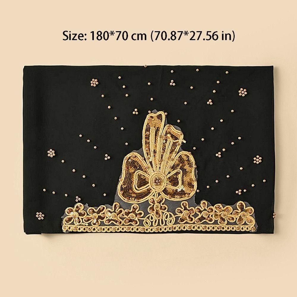 Fashion Silk Pearl Chiffon Hijab Scarf Long Embroidery Islamic Turban Glitters Bandana Sequin Wraps Shawl Female