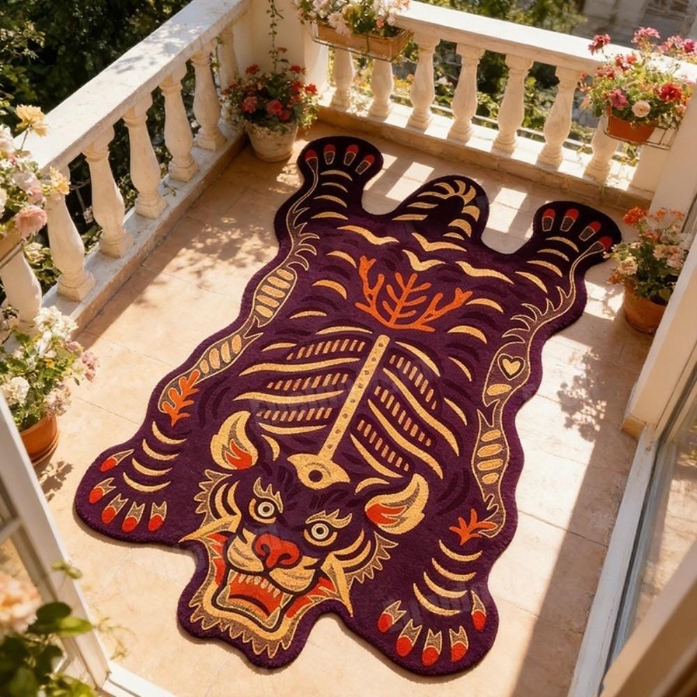 2D Flat Tiger Tiger Carpet Non Slip Creative Floor Mat Retro Area Rug  For Children