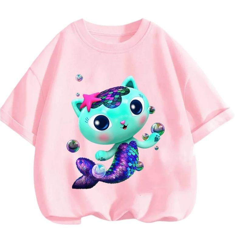 Gabby's Dollhouse Casual T Shirt Summer Cute Cartoon Print Fashion Crew Neck Tops For Children 3-14