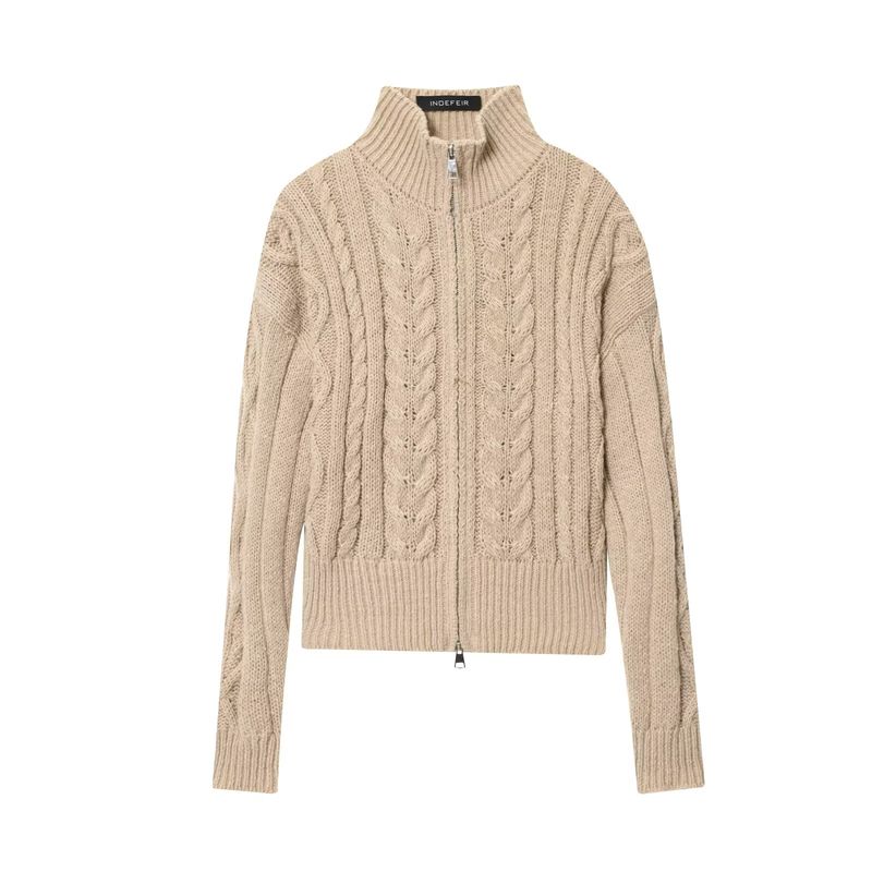 Za Export New Arrival Women's Clothing ZR Fashion Style Fashion All-Match Zipper Fancy Stand Collar Cable Stitch Knitting Cardigan