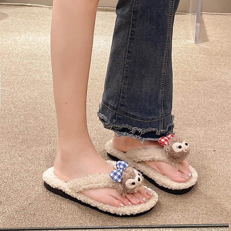 Internet celebrity soft bottom student couple hairy drag home non-slip cartoon winter thick bottom ins girl dormitory cotton slippers