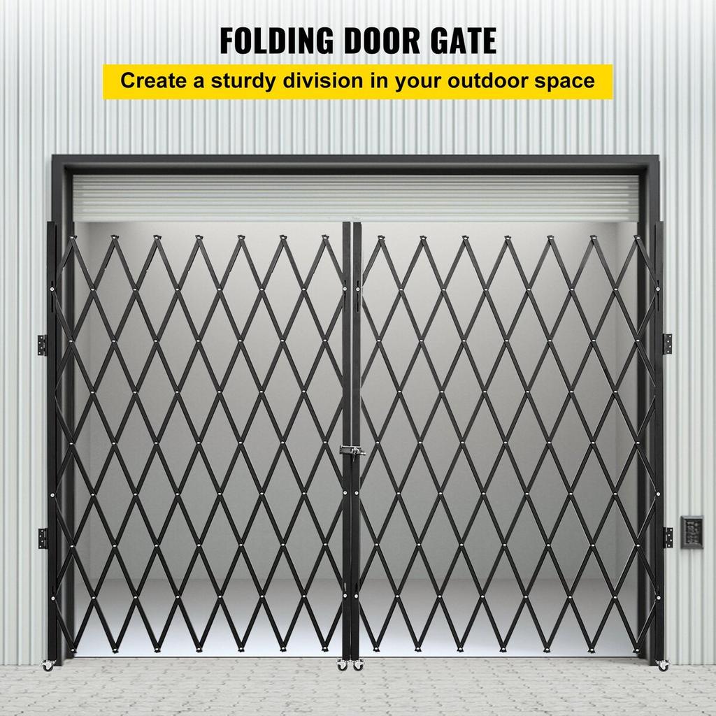 Double Folding Security Gate, 6-1/2' H X 12' W Folding Door Gate, Steel Accordion Security Gate, Flexible Expanding Security Gate, 360° Rolling