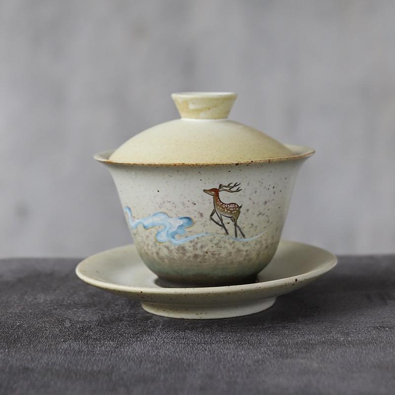 150ml Ceramic Lid Bowl Vintage Tea Bowl Three Talents Bowl