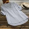 Fashion Women Vertical Stripe V Neck 3/4 Sleeve Button Loose Casual Shirt Blouse