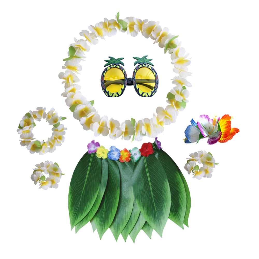 

Festive Party Atmosphere Hawaiian Wreath Grass Skirt Dance Dress Up Accessories Set Festive Event Colorful Flower Wreath Props Child