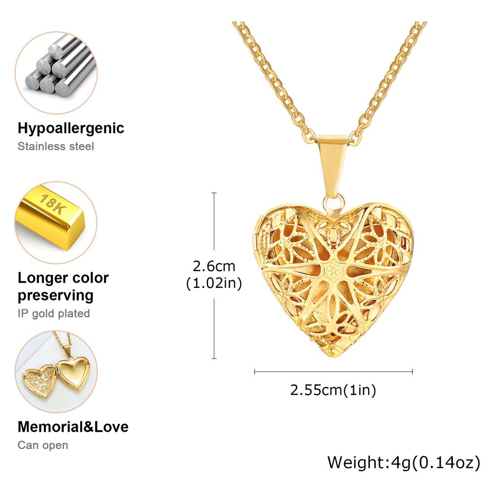 Vnox Ciondoli Medaglione Cuore Leggero per Donna Uomo Apribile Porta Foto Collane in Acciaio Inossidabile Lucido Amore Familiare Collare