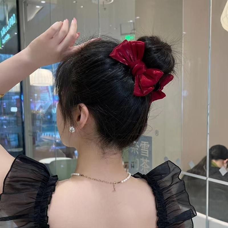Delicato fermaglio per capelli con fiocco in velluto Fermaglio per capelli grande premium Fermaglio per capelli con perla francese sul retro