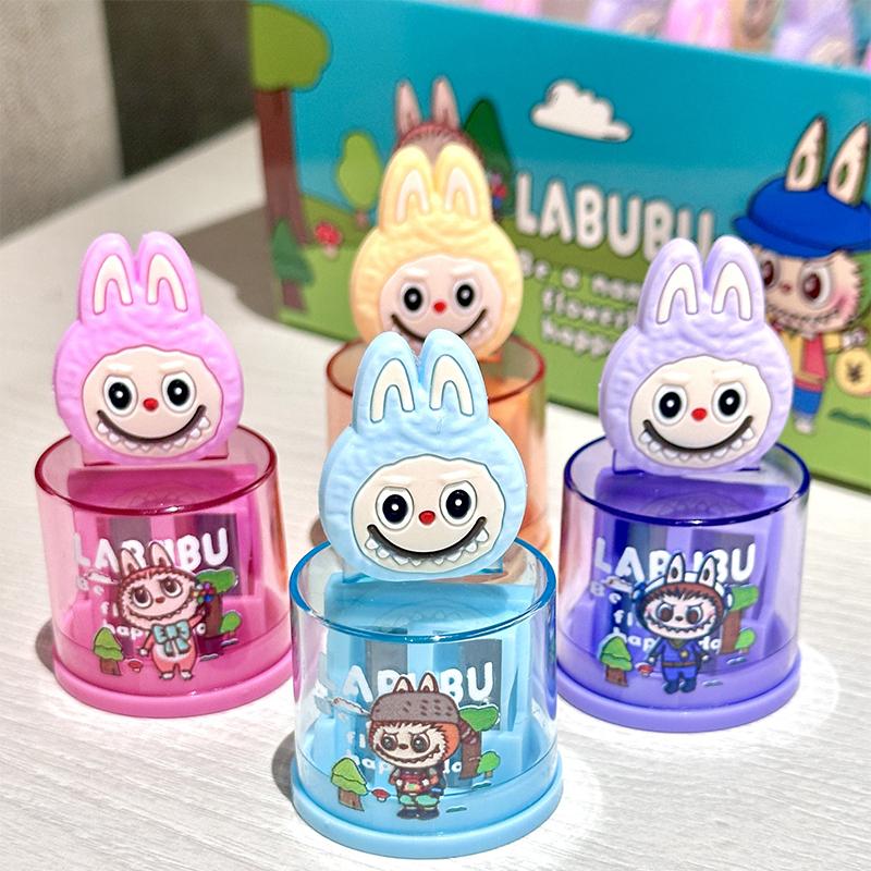 1Pcs Cartoon Portable Cute Pencil Sharpener Labubu Kawaii Double Hole Pencil Sharpener Office Supplies Student Stationery Gifts