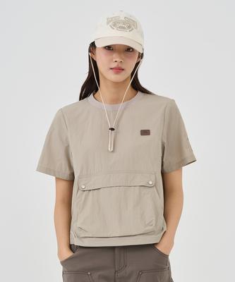 BBC EARTH W Kangaroo Pocket Woven Round T-Shirt_Beige