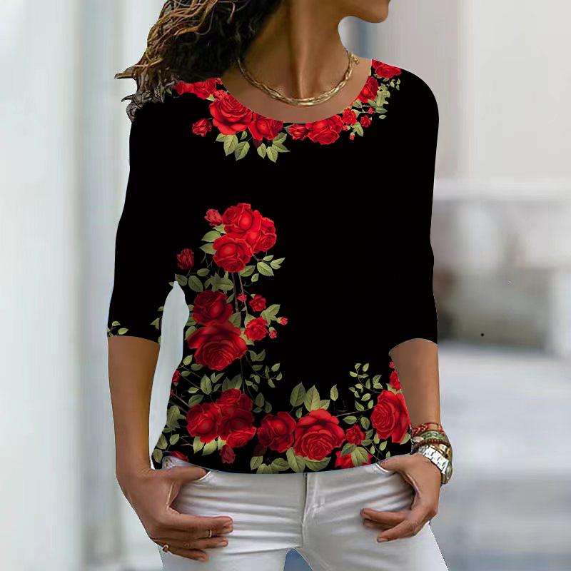 

Женские осенние топы с принтом «роза с шипами» в стиле кэжуал с длинным рукавом, футболка, топ, блузка 8XL красный