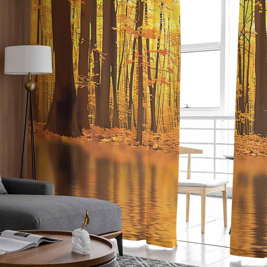 Autumn Sunset Forest Sheer Curtains for Kids Bedroom Living Room Voile Window Curtains Tulle Drapes