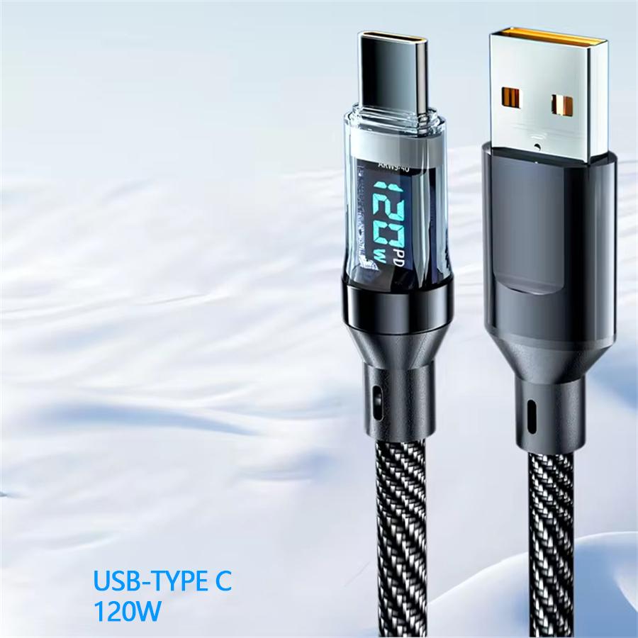

120 Вт USB-кабель Type C для сверхбыстрой зарядки телефона со светодиодным дисплеем 100 Вт кабель передачи данных Type-C-Type-C для Oppo Vivo 2m