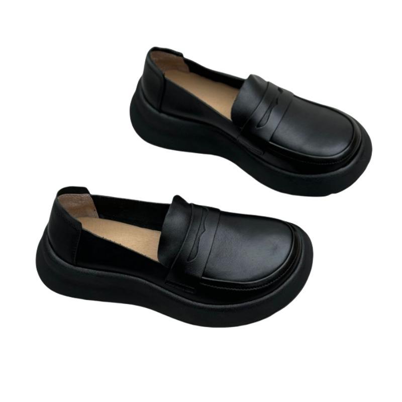Loafers Black Leather Shoes Soft Soled Casual Women's Shoes with Soft Soles