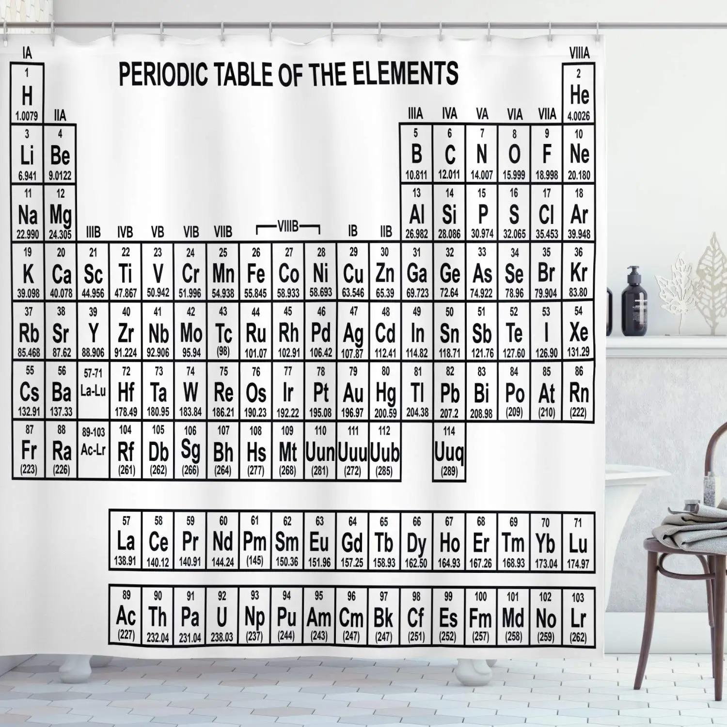 

Hot New Periodic Table Of Elements Shower Curtains Waterproof 3D Print White Fabric Bath Curtain For Bathroom Decor With Hooks W60H190(CM)-1 Pcs