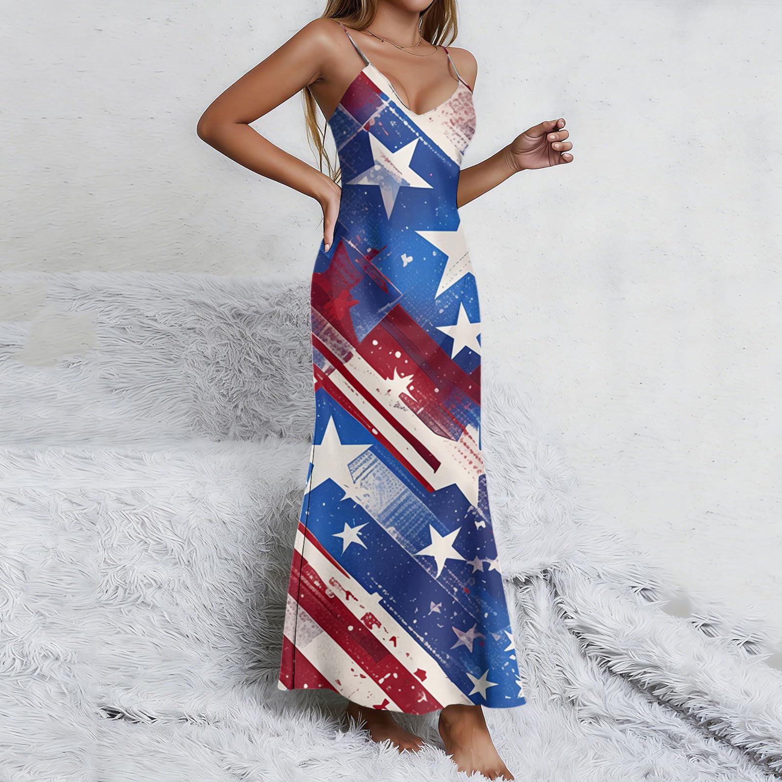 

Women’s Maxi Dress Sleeveless Spaghetti Strap V Neck Butterfly and Star Print Split Hem Casual Summer Long Dress L синий