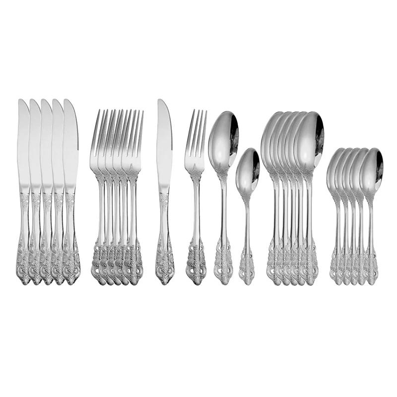 

Набор столовых приборов из нержавеющей стали из 24 предметов, золотые столовые приборы, вилки, королевские ножи, кухонные чайные ложки, столовые приборы в западном стиле, подарочные столовые приборы серебряный