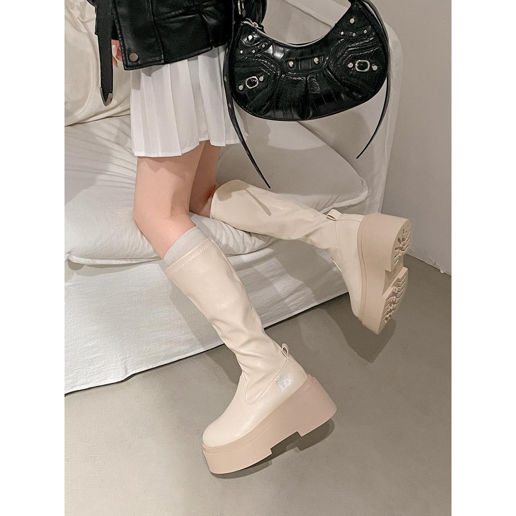 White British style but knee thick-soled boots long boots autumn small height-increasing knight boots