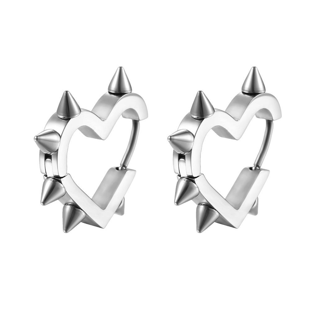 Geometric Design Heart Hoop Earrings Silver Color Rivet Earrings Cool Piercing Earrings For Women