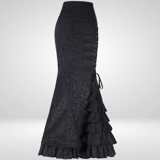 Halloween Skirt Jacquard Fishtail Women Punk Style Vintage Ruffles Bodycon Skirt