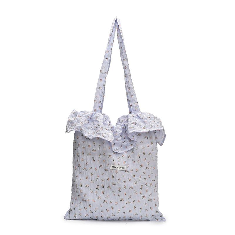 Floral canvas tote bag 2025 summer new large-capacity pleated cloud bag women's fashion shoulder bag