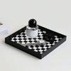1pc-Desktop Storage Tray, Medieval Black and White Checkerboard Entrance Jewelry, Square Ornament