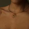 Edelstahl Spiral-Reifen Sonnenblumen Anhänger Halskette für Damen 18K Gold Plated Einzigartig Chic Choker Statement Schmuck Neu Trendig